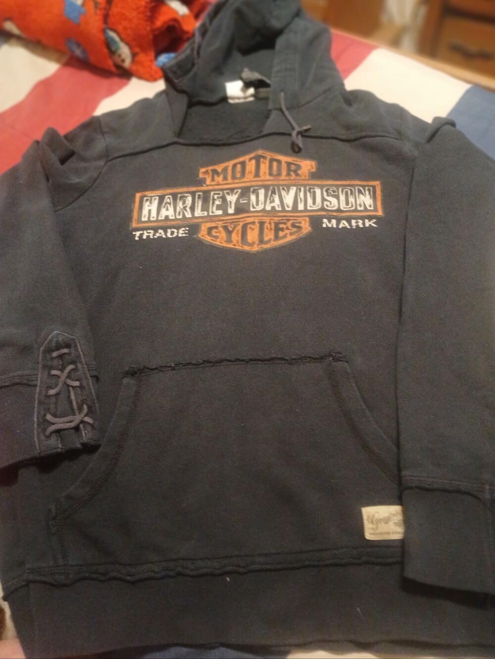 Harley-Davidson Black Hoodie with Orange Logo Accent